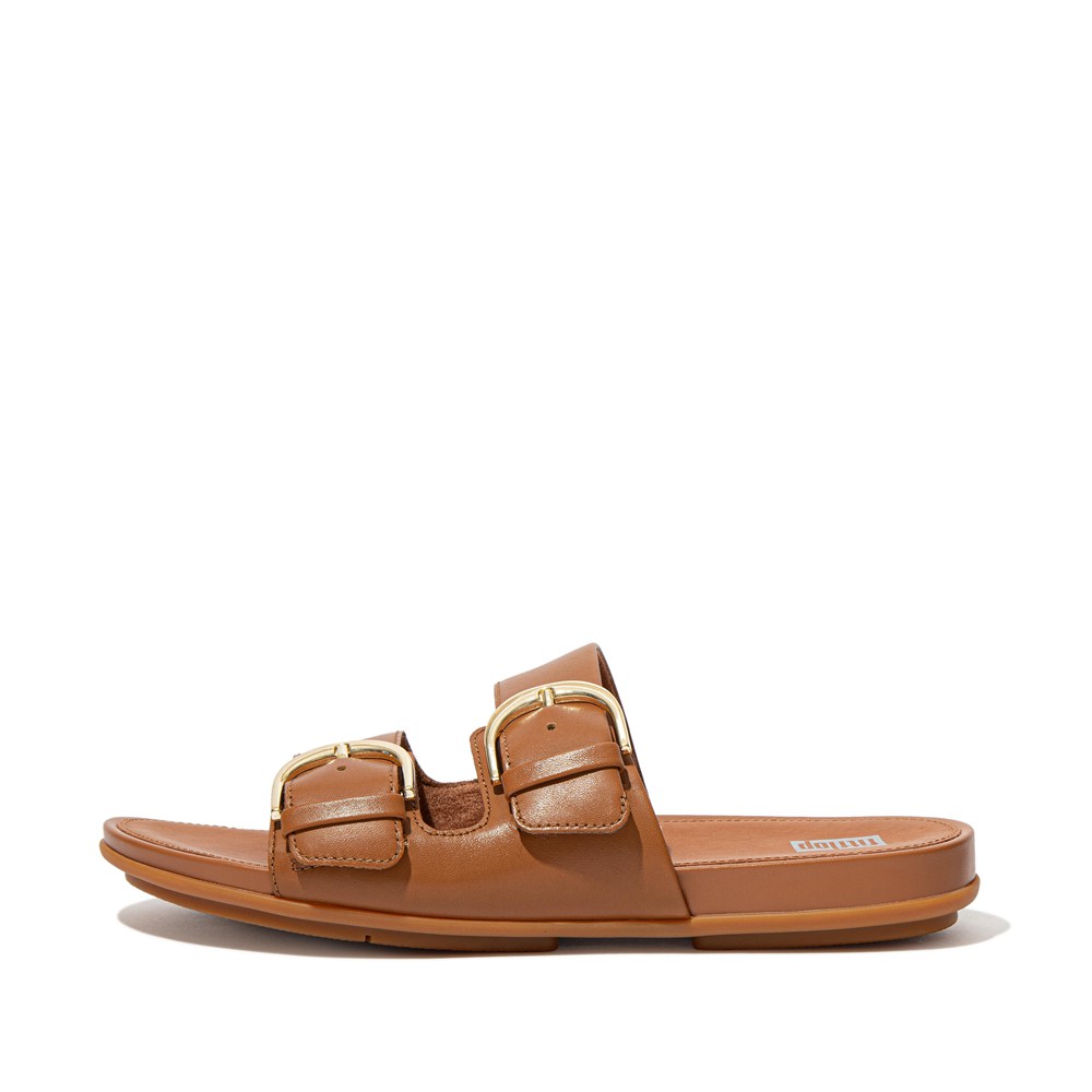 Fitflop Womens Slides Brown - Gracie Buckle Leather - WQ5892630